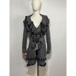 VTG Y2K Penny Lane Cardigan L Grey Faux Fur Boho Hippie Festival Coachella